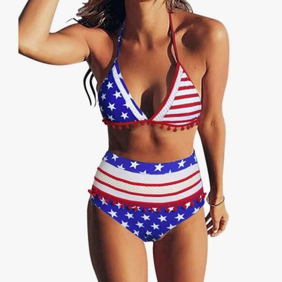 Women's USA Flag 4th Two Piece Swimsuit Sexy Bikini NWT Size M - Picture 1 of 4